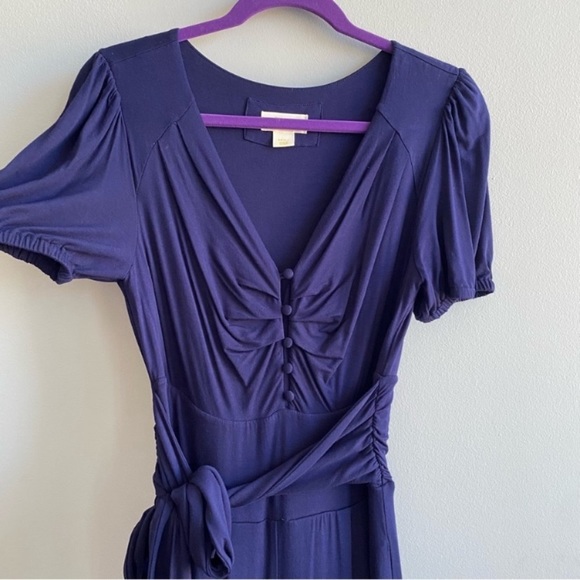 Anthropologie Jumpsuit Romper Wide Leg Stretch Flowy Palazzo Pant Tie Waist Ruch - Picture 13 of 13